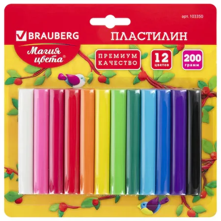 Պլաստիլին դասական BRAUBERG 12 գույն, 200 գ - BRAUBERG (SKU: 103350) | KapanStore