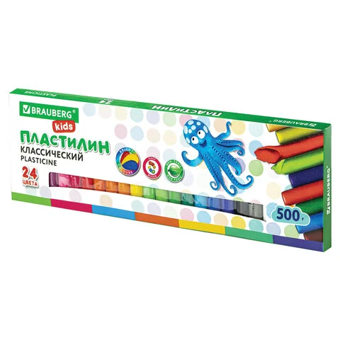 Դասական պլաստիլին BRAUBERG KIDS 24 գույն, 500գ - BRAUBERG KIDS (SKU: 105874) | Zangezur Pro