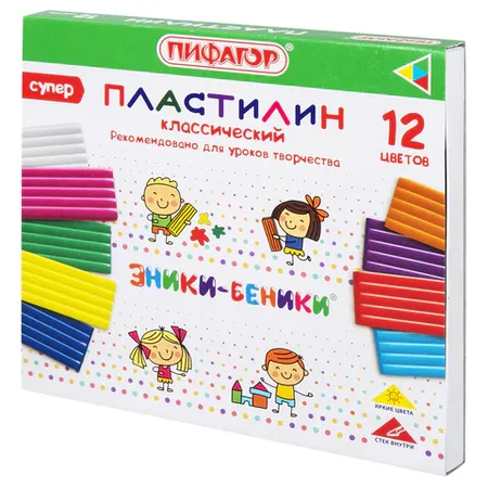 Պլաստիլին դասական PYTHAGORUS «ЭНИКИ-БЕНИКИ СУПЕР», 12 գույն, 240 գրամ - ПИФАГОР (SKU: 106429) | Zangezur Pro