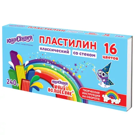 Պլաստիլին դասական ЮНЛАНДИЯ «Юный Волшебник», 16 գույն, 240 գրամ - ЮНЛАНДИЯ (SKU: 106430) | KapanStore