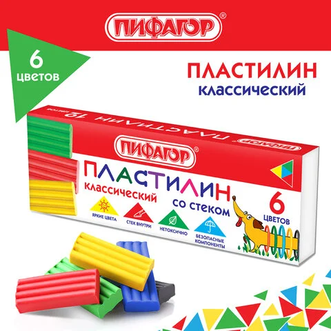 Պլաստիլին դասական ПИФАГОР "Веселая такса", 6 գույն