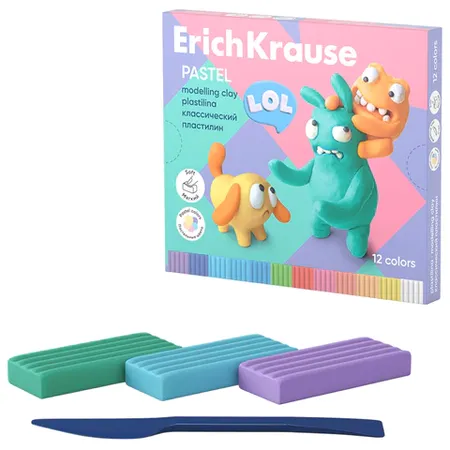 Classic plasticine ERICH KRAUSE "Jolly Friends pastel", 12 colors, 216 g, with stack - ERICH KRAUSE (SKU: 107472) | Zangezur Pro