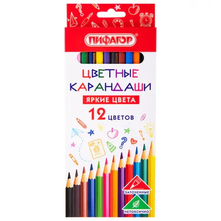 PIFAGOR EKO Classic Colored Pencils (12 Colors) - ПИФАГОР (SKU: 182048) | Zangezur Pro