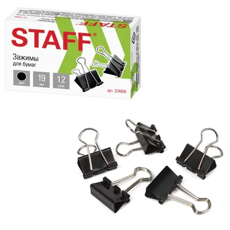 Թղթի սեղմակներ STAFF Everyday (19 մմ, սև) - STAFF (SKU: 224606) | Zangezur Pro