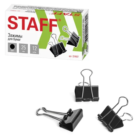 Թղթի սեղմակներ STAFF Everyday (Սև, 25 մմ) - STAFF (SKU: 224607) | Zangezur Pro