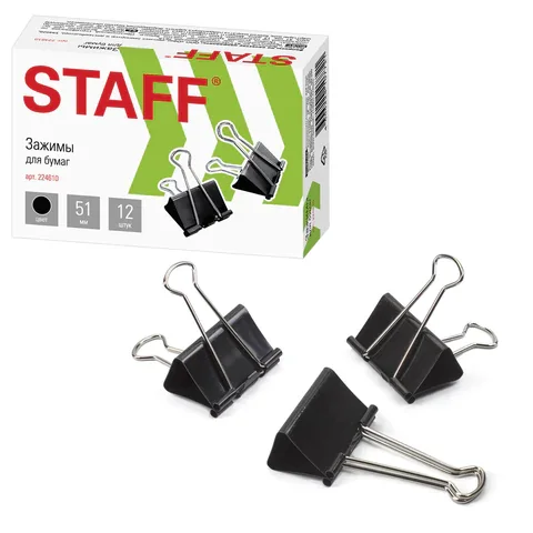 Թղթի մեծ սեղմակներ STAFF Everyday, 51 մմ (Սև) - STAFF (SKU: 224610) | Zangezur Pro