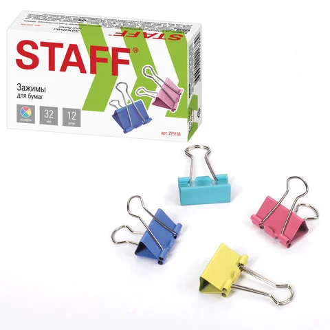 Թղթի սեղմակներ STAFF Profit (32 մմ, գունավոր) - STAFF (SKU: 225158) | Zangezur Pro