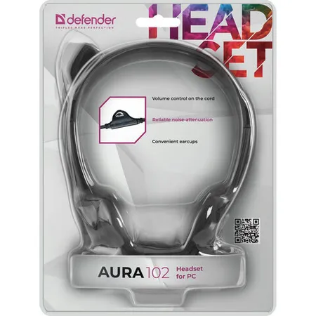 Ականջակալներ խոսափողով DEFENDER AURA-102, լարային, 1,55 մ, գլխակապով, սև. - DEFENDER (SKU: 510473) | Zangezur Pro