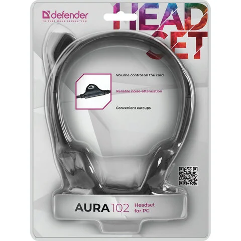 Ականջակալներ խոսափողով DEFENDER AURA-102, լարային, 1,55 մ, գլխակապով, սև. - DEFENDER (SKU: 510473) | KapanStore