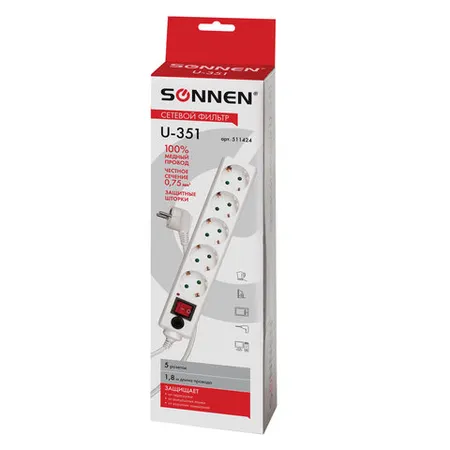 Էլեկտրական ցանցային ֆիլտր SONNEN (5 վարդակ, 1.8 մ, սպիտակ) - SONNEN (SKU: 511424) | Zangezur Pro