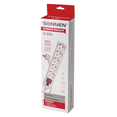 Ցանցային ֆիլտր SONNEN 5 վարդակով (3 մ, սպիտակ) - SONNEN (SKU: 511425) | Zangezur Pro