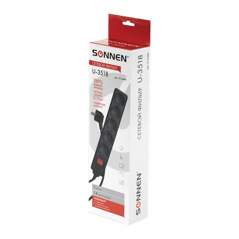 Ցանցային ֆիլտր SONNEN U-3518 (5 վարդակ, 1.8 մ, Սև) - SONNEN (SKU: 513488) | Zangezur Pro