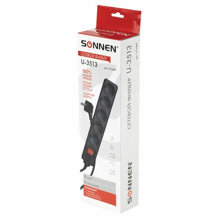 Ցանցային ֆիլտր SONNEN (5 վարդակ, 3 մ, սև) - SONNEN (SKU: 513489) | Zangezur Pro