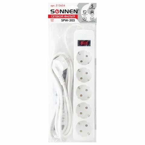 Ցանցային ֆիլտր SONNEN (5 վարդակ, 3 մ, Սպիտակ) - SONNEN (SKU: 513654) | Zangezur Pro