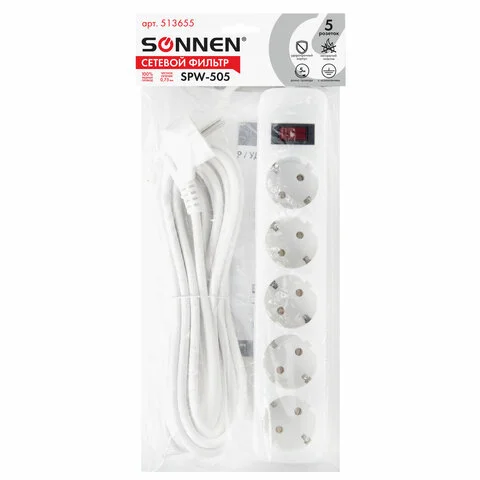 Ցանցային ֆիլտր SONNEN (5 վարդակ, 5 մ, սպիտակ) - SONNEN (SKU: 513655) | Zangezur Pro