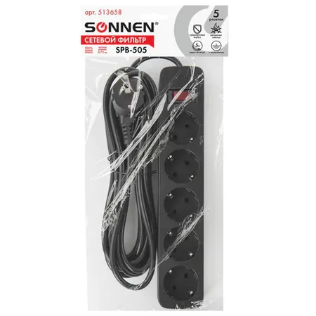 Ցանցային ֆիլտր SONNEN (5 վարդակ, 5 մ, սև) - SONNEN (SKU: 513658) | Zangezur Pro