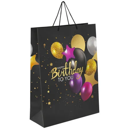 Նվերի տոպրակ XL ZOLOTAYA SKAZKA "Happy Birthday" (Սև, 33x13x45 սմ) - ЗОЛОТАЯ СКАЗКА (SKU: 608240) | Zangezur Pro